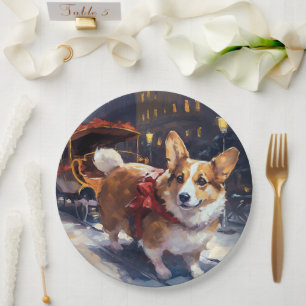 Prato De Papel Temporada Festiva de Natal do Corgi