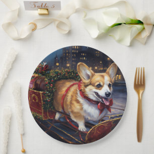 Prato De Papel Temporada Festiva de Natal do Corgi