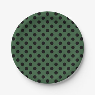 Prato De Papel Tendy Modern Black Bolinhas em Hunter Green