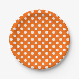 Prato De Papel Tendy Modern White Bolinhas em Laranja