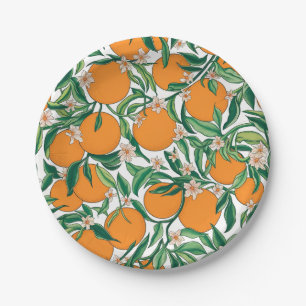 Prato De Papel Tendy Summer Orange Citrus Fruta Blossom Padrão