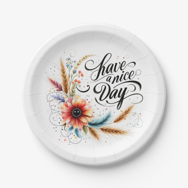 Prato De Papel Tenha um belo dia floral (Frente)