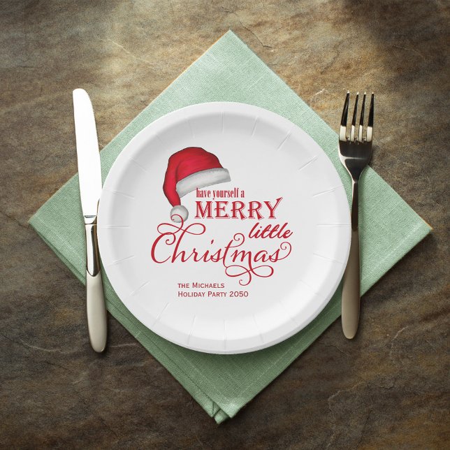 Prato De Papel Tenha um Natal Feliz (Whimsical Merry little Christmas custom paper plate. )