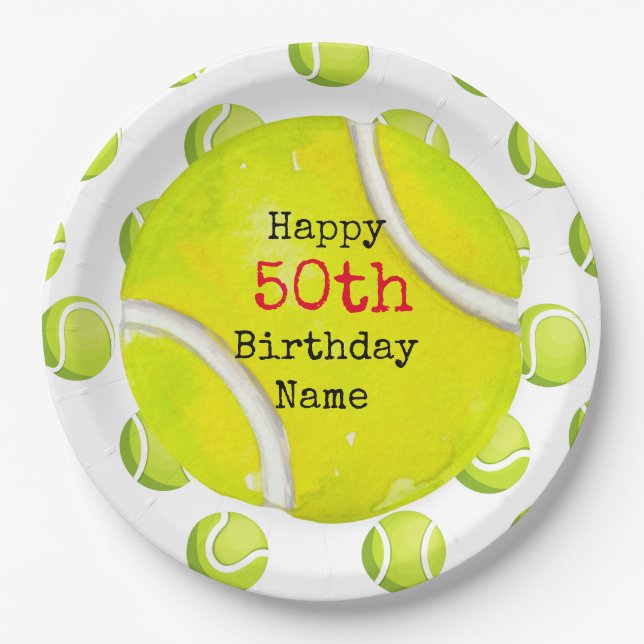 Prato De Papel Tênis 50º Aniversário com tênis e número (Frente)