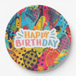 Prato De Papel Tênis Birthday tênis com raquete