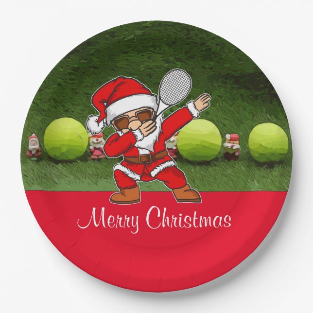 Prato De Papel Tênis Feliz Natal com bola e Papai Noel (Frente)