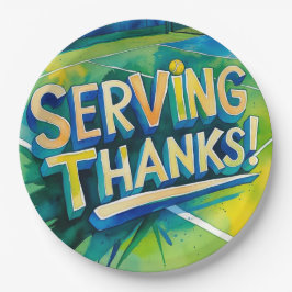 Prato De Papel Tênis Obrigado a festa com raquete e bola