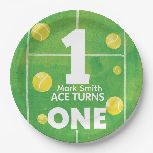 Prato De Papel Tennis 1st Birthday on court (Frente)