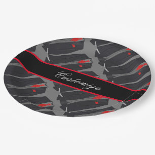 Prato De Papel Terno Preto Personalizado Masculino & Gravata Verm