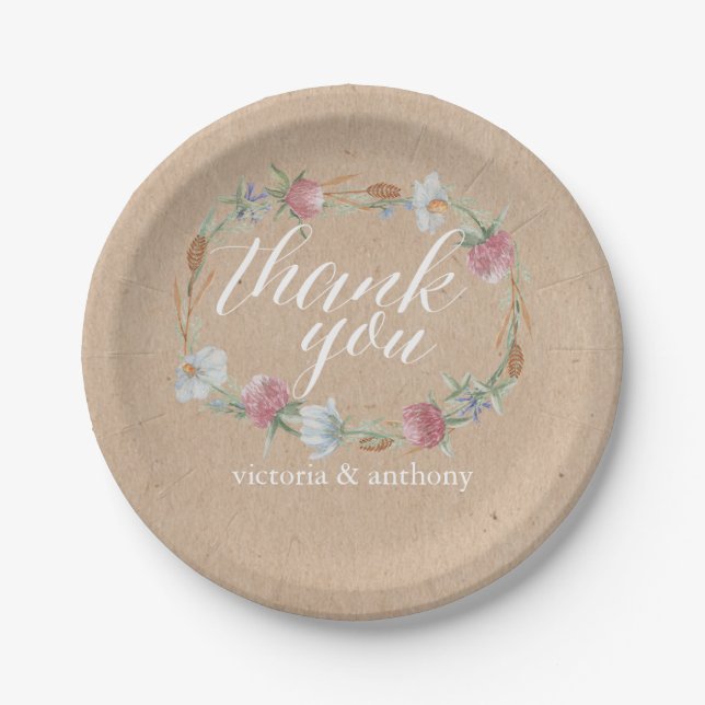 Prato De Papel Terra De Flor Selvagem No Casamento De Kraft Count (Frente)