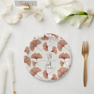 Prato De Papel Terracota Bege Rústico Folha de Ginkgo Casamento