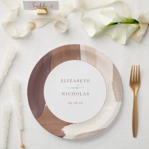 Prato De Papel Terracota Temperada Moderna Casamento com Monogr