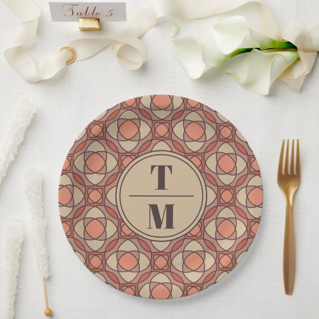 Prato De Papel Terracotta and Mauve Art Deco Paper Plates (Casamento)