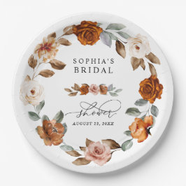 Prato De Papel Terracotta Burnt Orange Floral Bridal Shower