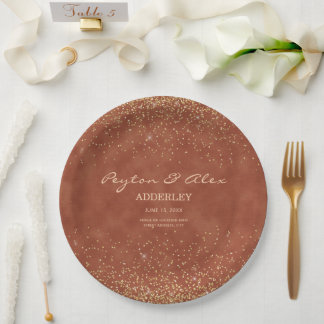 Prato De Papel Terracotta Dourada Glitter Recepção de casamento