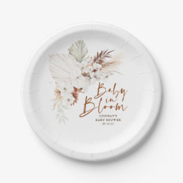 Prato De Papel Terracotta e Flores Brancas Boho Chá de fraldas