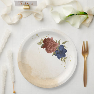 Prato De Papel terracotta marinho azul verde floral