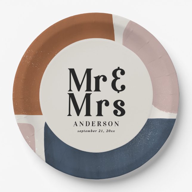 Prato De Papel terracotta navy painterly abstract wedding mr mrs (Frente)