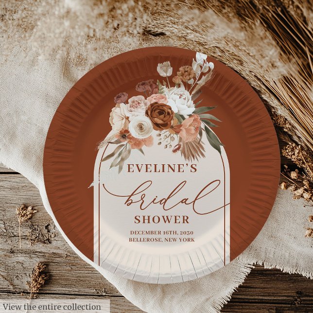 Prato De Papel Terracotta Pampas Grass Paper Plates para Casament (Terracotta Pampas Grass Paper Plates for Wedding)