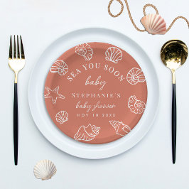 Prato De Papel Terracotta Sea You Soon Coastal Beach Baby Shower