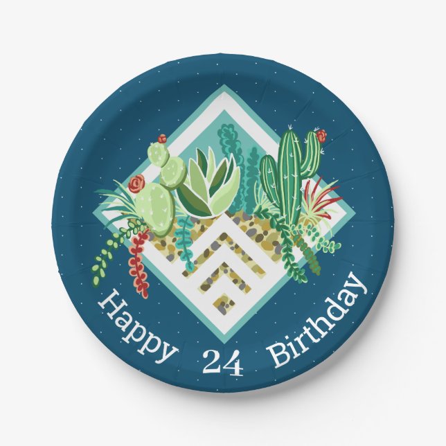 Prato De Papel Terrário Geométrico Moderno do Cactus e Succults (Frente)