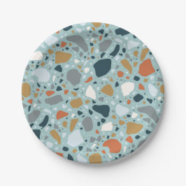 Prato De Papel Terrazzo Em Azul
