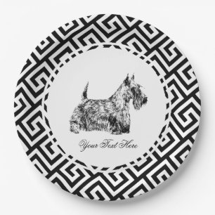 Prato De Papel Terrier Escocês e Personalização Chave Grega