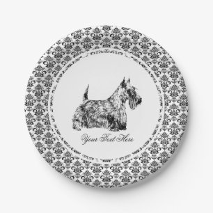 Prato De Papel Terrier Escocês e Personalização Floral