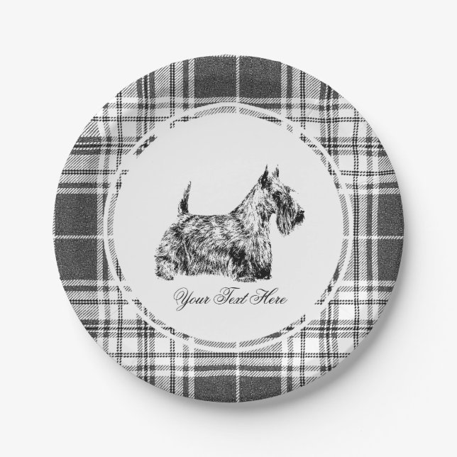 Prato De Papel Terrier Escocês e Personalize Xadrez (Frente)