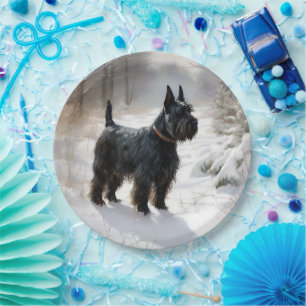 Prato De Papel Terrier escocês que deixe nevar o Natal