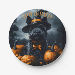 Prato De Papel Terrier Halloween escocês