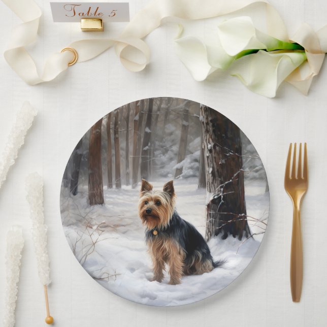 Prato De Papel Terrier Sedoso Deixe Nevar Natal (Casamento)