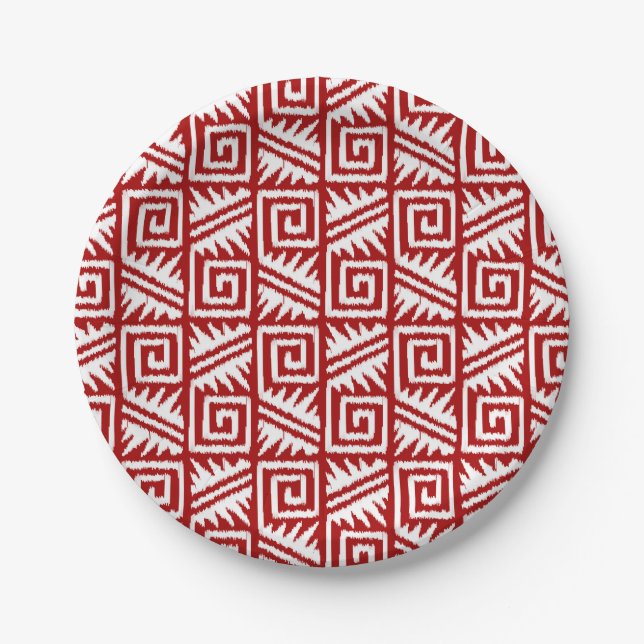 Prato De Papel Teste padrão asteca de Ikat - obscuridade - (Frente)