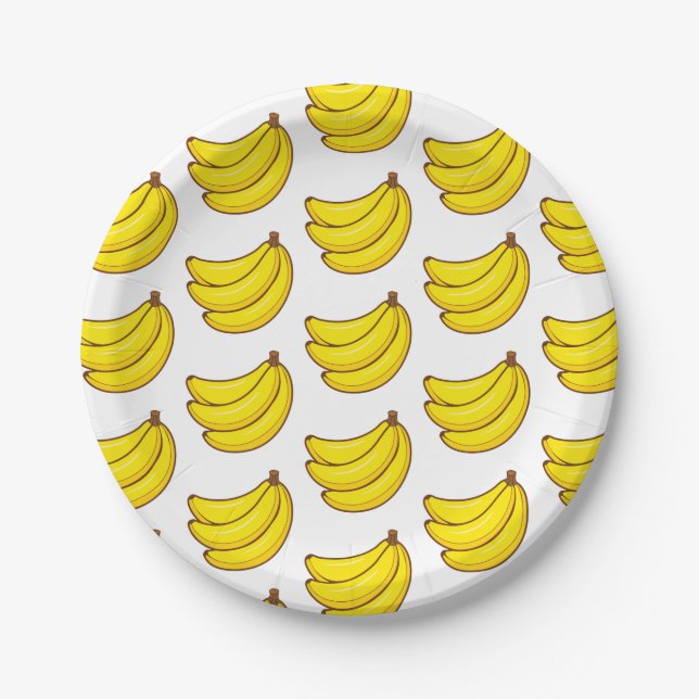 Prato De Papel Teste padrão bonito da banana (Frente)