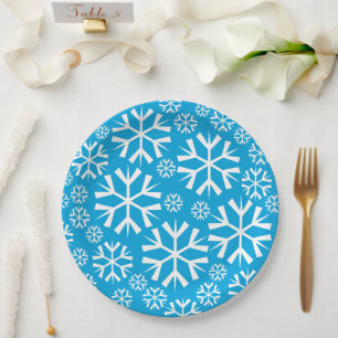 Prato De Papel Teste padrão branco dos flocos de neve em um fund