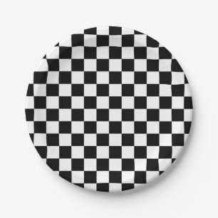 Prato De Papel Teste padrão checkered preto e branco
