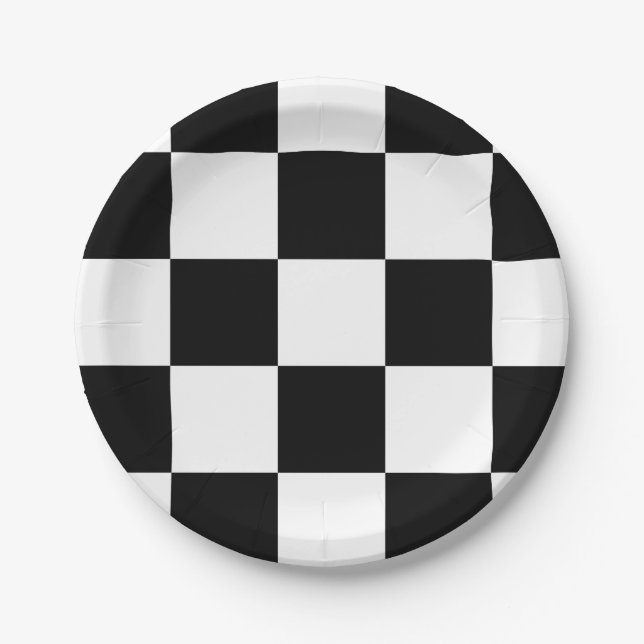 Prato De Papel Teste padrão Checkered preto e branco (Frente)