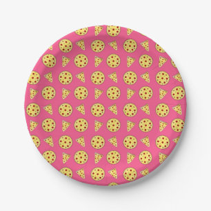 Prato De Papel Teste padrão cor-de-rosa da pizza
