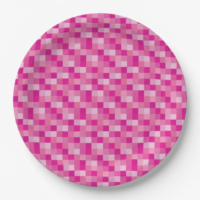 Prato De Papel Teste padrão cor-de-rosa de Pixelated (Frente)
