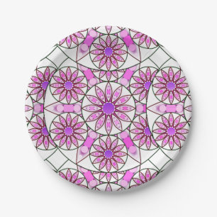 Prato De Papel Teste padrão da mandala, lavanda, rosa, rosa