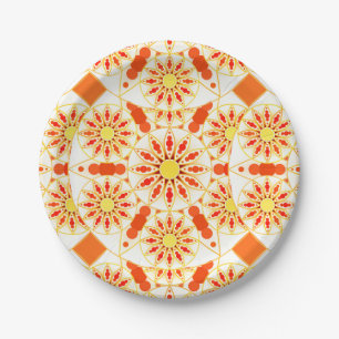 Prato De Papel Teste padrão da mandala, vermelho de tijolo,