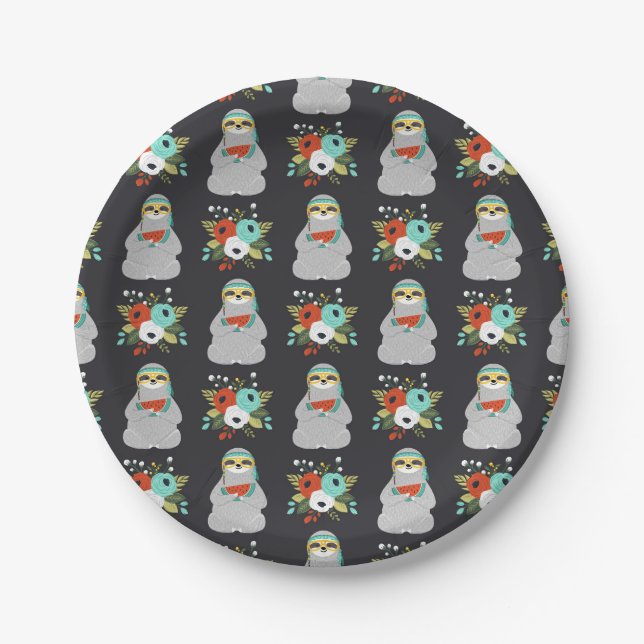 Prato De Papel Teste padrão da preguiça da melancia (Frente)