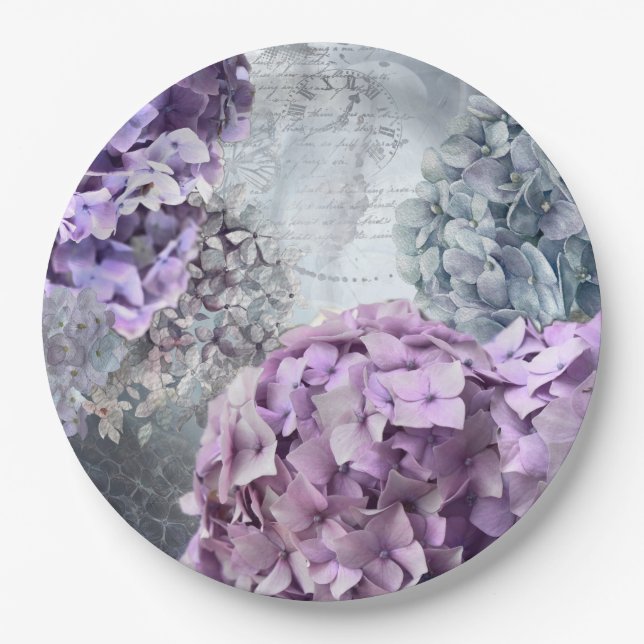 Prato De Papel Teste padrão de flor floral do Hydrangea do (Frente)