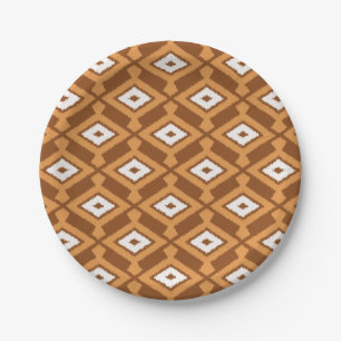 Prato De Papel Teste padrão de Ikat - Brown, oxidação e creme