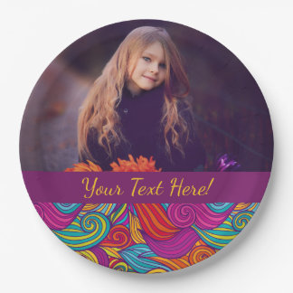 Prato De Papel Teste padrão de onda colorido retro de Swirly do