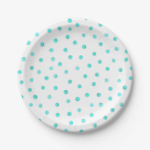 Prato De Papel Teste padrão de pontos branco azul dos confetes d