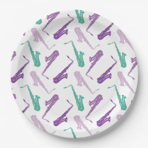 Prato De Papel Teste padrão do saxofone - roxo e cerceta