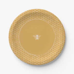 Prato De Papel Teste padrão dourado do favo de mel