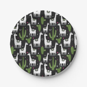 Prato De Papel Teste padrão feliz do lama