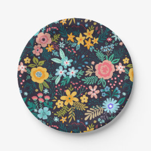 Prato De Papel Teste padrão floral colorido bonito